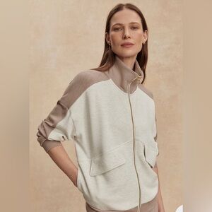 Varley Two-Tone Zip-Up Jacket in Cream and Taupe